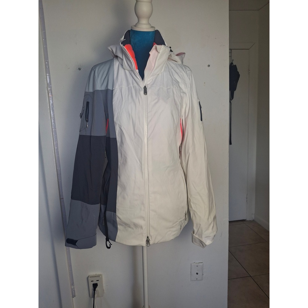 Spyder Womens Ski Jacket White Grey Colorblock Hooded Winter Coat Size 10